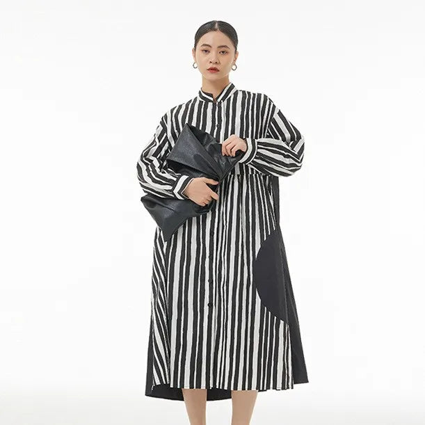 Korean striped dress 2025 Spring New Collection high-end women's loose slimming oversized skirt 31020