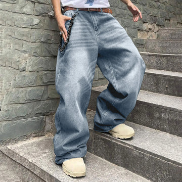 2025 New Y2k Autumn And Winter Baggy Jeans Men'S Baggy Hip Hop Jeans Wide Leg Business Jeans Trend Handsome Fashion Zipper Pants