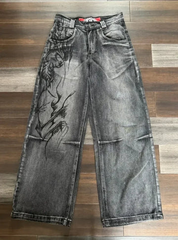 Y2K European and American Retro Old Washed Hip-hop Loose Wide-leg Jeans Men and Women Street Splash Ink Casual Straight Jeans