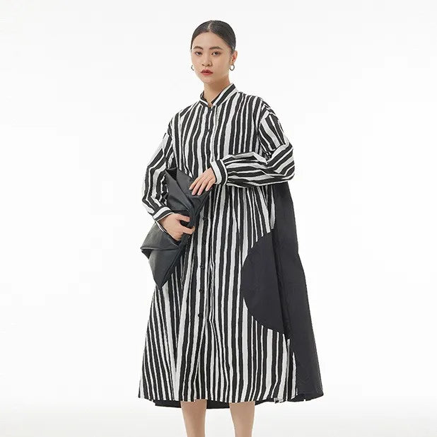 Korean striped dress 2025 Spring New Collection high-end women's loose slimming oversized skirt 31020