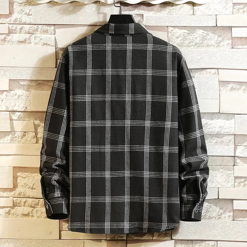 2024 New Summer Men's Plaid Shirt Button Pocket Casual Fashion Elegant Long sleeve Shirt Turn Down Collar