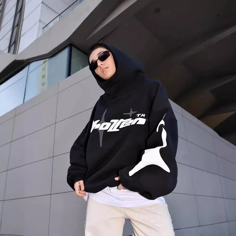 Hip Hop Street Couple Sweatshirt Foam Print Hooded Sweatshirt Loose Casual Hoodie Tide Men Women Clothing